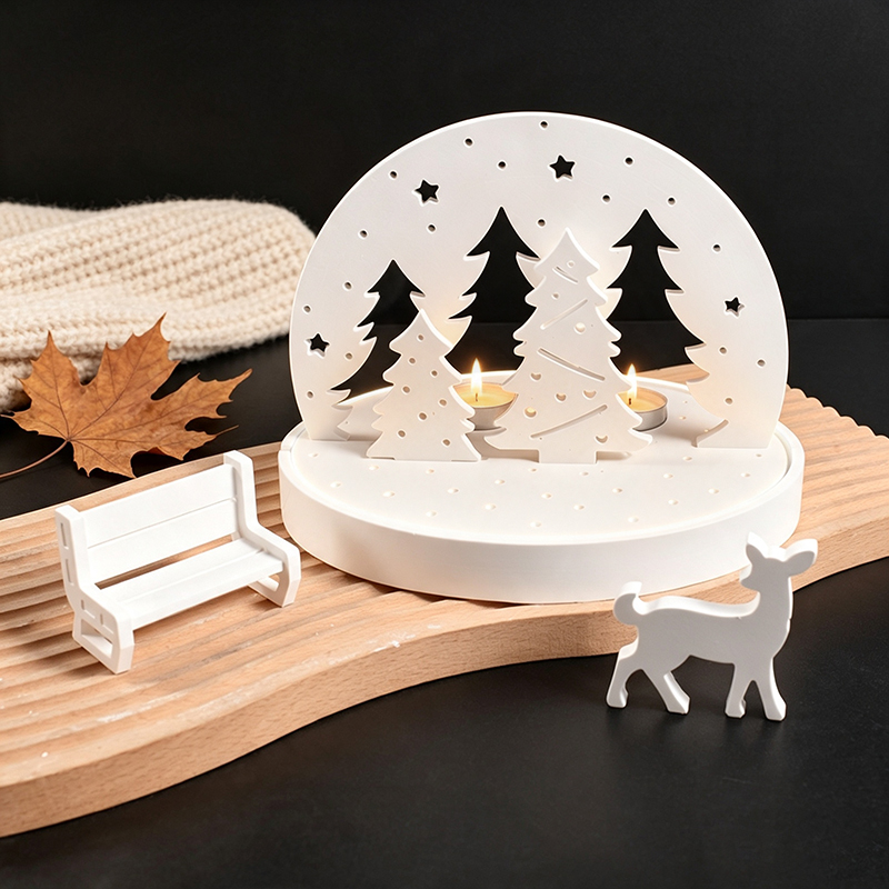 Candle Making Business - Weihnachts-Elch-Teelichthalter-Silikonformen, 3D-Harz-Gips-Tablett-Form-Set, DIY-Winterszene-Lampensockel-Bastelwerkzeug-Set