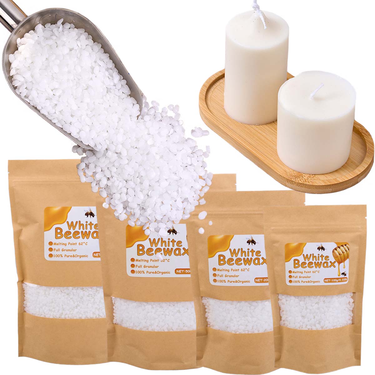 Candle Making Wicks - Weißes Bienenwachs, reines natürliches körniges Duftkerzenmaterial,